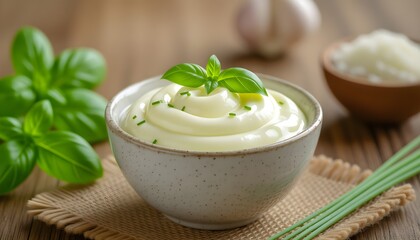 Homemade Savory Herby Mayonnaise with Basil and Chives