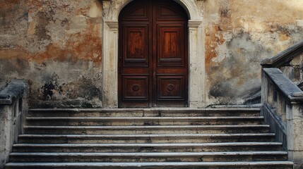 Fototapeta premium Majestic Church Entrance: Elegant Doors Framed by Inviting Steps Leading to Spiritual Reflection