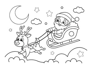 Santa Claus' sleigh and reindeer are easy coloring pages. Santa Claus in a sleigh with snowflakes coloring page for kids and adults