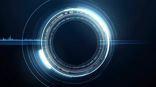 Futuristic digital design with circular glowing elements on a dark background for modern tech themes.