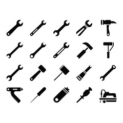Naklejka premium Black Tools Icons on White Background wrench hammer