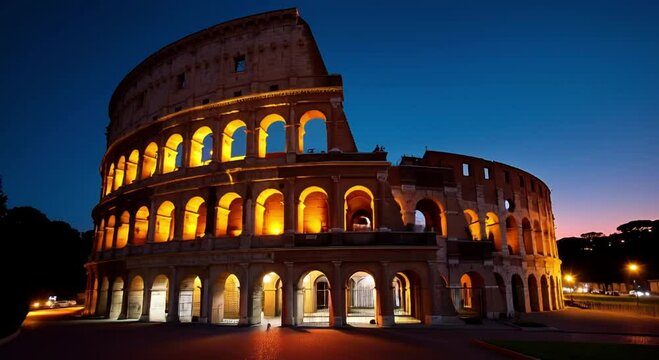 colosseum rome italy night illuminated street lights surrounded trees person standing foreground