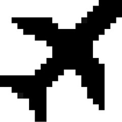 Fototapeta premium Pixel plane icon vector, designed with a retro, 8-bit aesthetic. Perfect for gaming travel, digital journeys, vintage aviation themes, or any design needing a nostalgic pixelated aircraft.