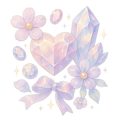 Fototapeta premium Light Crystal Heart and Lavender Ribbon with Flowers