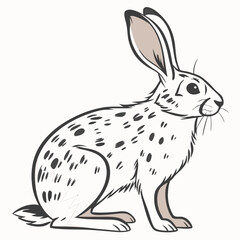 Cartoon illustration of a white hare with black spots in profile view