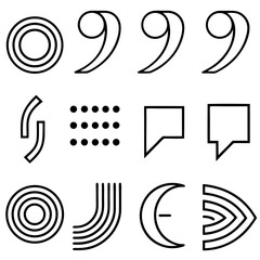 Bold Black Line Art Icons: Quotation Marks, Shapes, and Symbols Set