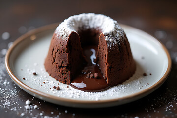 Chocolate Lava Cake with Powdered Sugar on White Plate

