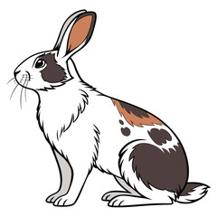 Digital illustration of a harlequin rabbit with patches of brown and white