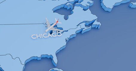 USA, Chicago, abstract illustration of an airplane map, air travel concept