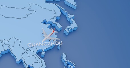 China, Guangzhou, abstract illustration of an airplane map, air travel concept