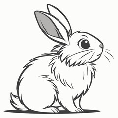 Obraz premium Stylized black and white line art illustration of a cute rabbit animal