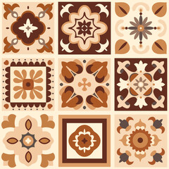 Seamless pattern with decorative vintage brown tiles creating a retro kitchen or bathroom design