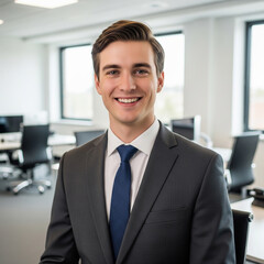Smiling Professional Man in Modern Office Workspace