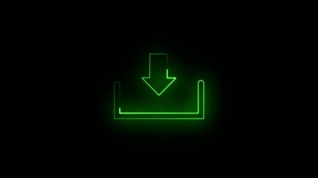 Glowing Directional Downloader Icon Animation with Dynamic Light Effect for Download, Data Transfer, and UI Interface Concepts. 4k motion video.