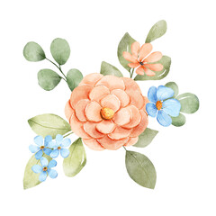 Flowers watercolor, floral clipart. Bouquet perfectly for printing design on invitations, cards, wall art and other. Botanical illustration isolated on white background. Hand painting.
