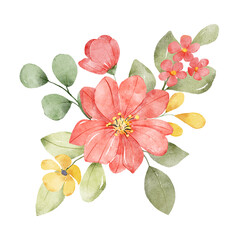Flowers watercolor, floral clipart. Bouquet perfectly for printing design on invitations, cards, wall art and other. Botanical illustration isolated on white background. Hand painting.