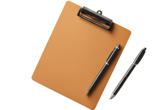 Complete your tasks efficiently with a clipboard featuring a checklist and pen isolated on a transparent background suitable for any professional or personal use