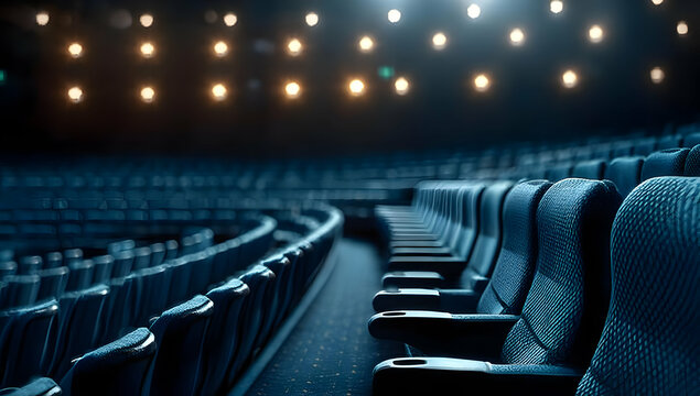 A serene view of empty theater seats illuminated by soft lights, evoking anticipation for the upcoming performance.