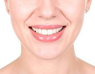 Obraz premium Close up of perfect smile showing healthy white teeth