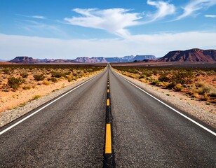 Empty highway through red desert landscape