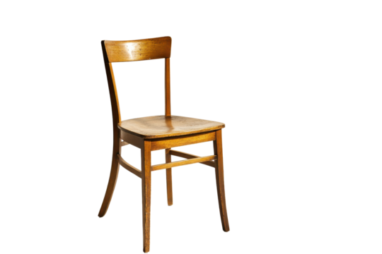 Simple wooden chair casts shadow on a bright, transparent background, highlighting modern design and minimalist aesthetic in an indoor setting
