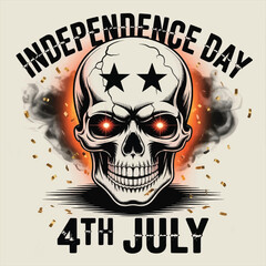 Fototapeta premium Liberty Never Dies: A Skull’s Gritty Tribute to Independence Day with Stars, Stripes, and Revolutionary Defiance, Independence Day Skull T-shirt Vector Typography Design