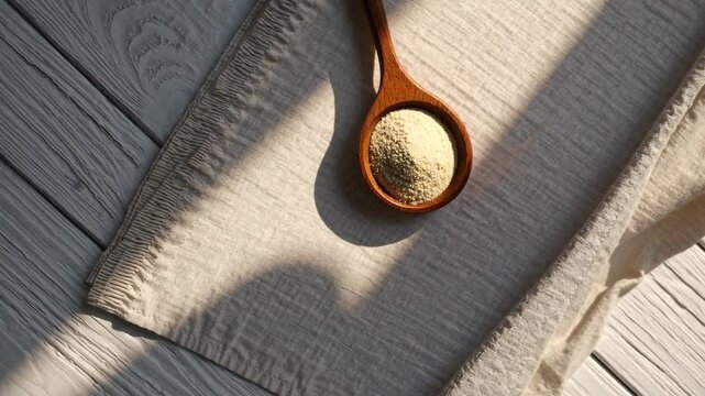 CBG Powder in Wooden Spoon on Neutral Fabric