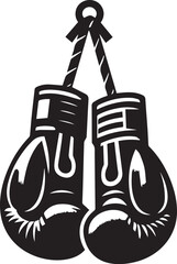 boxing gloves hanging as a black silhouette vector icon on a white background.