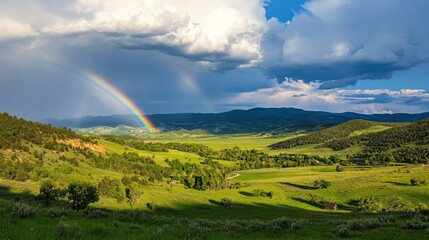 Scenic valley with rainbow