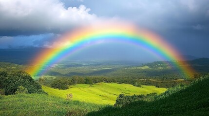 Fototapeta premium Rainbow over rolling hills
