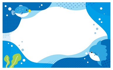 マンボウと河豚の海イラストフレーム素材