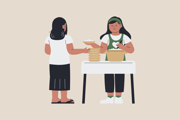 Illustration of Volunteers Serving Food