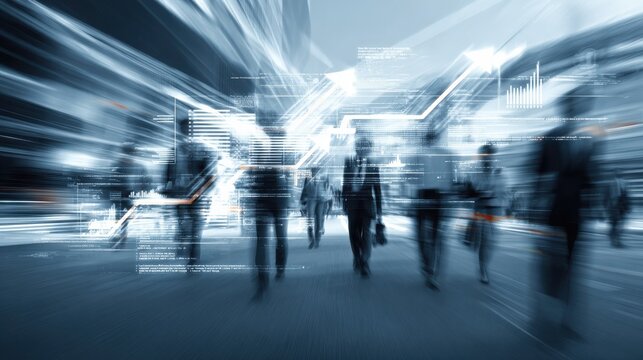 Dynamic business environment showcasing the concept of business agility, with symbols representing company transformation towards higher efficiency and rapid adaptation to market changes.