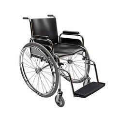 Fototapeta premium hyper realistic wheelchair chrome frame black seat isolated pure, white background subtle soft shadow clean studio lighting ultra creative project use simple art asset download digital graphic wallpap