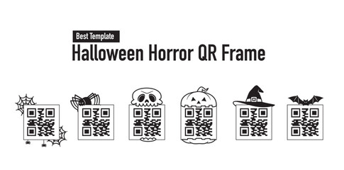 set of halloween horror QR code frame template