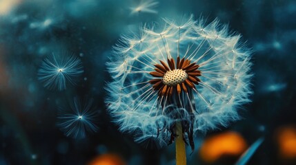 Dandelion seed head in twilight