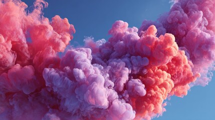 Puffs of pink smoke in front of a blue background stock photo, in the style of bold color blobs, resin, juxtaposed imagery, realistic