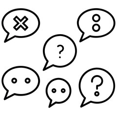 Bold Black Outline Speech Bubbles: Question, Answer, and Cancel Icons
