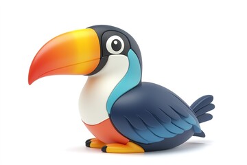 Naklejka premium Colorful 3D cartoon-style illustration of toucan tropical bird, isolated on a white background