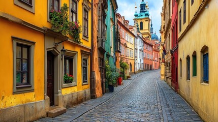 Colorful European street scene