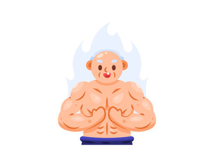 illustration of a grandpa showing off his muscles. old man flexing muscles. muscular, fit, strong, and healthy body. elderly bodybuilder. gesture. exercise and wellness. flat style character design