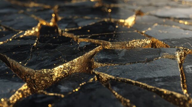 Shiny black and gold stone finish