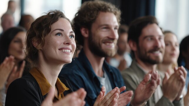 Group of people applauding together in business meeting