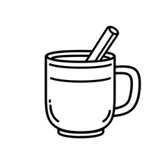 Hot drink icons in black line style, cozy beverage and café symbols