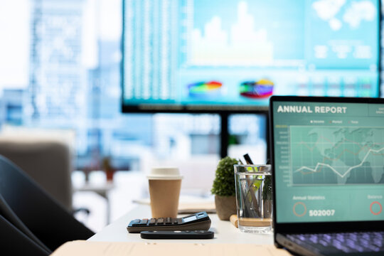 Professional high end office environment designed for business success, business people can collaborate and analyze data on screens. Planning enterprise growth with cutting edge technology.