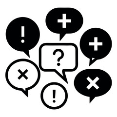 Fototapeta premium Vector illustration: Black speech bubbles, question, plus, minus, exclamation marks