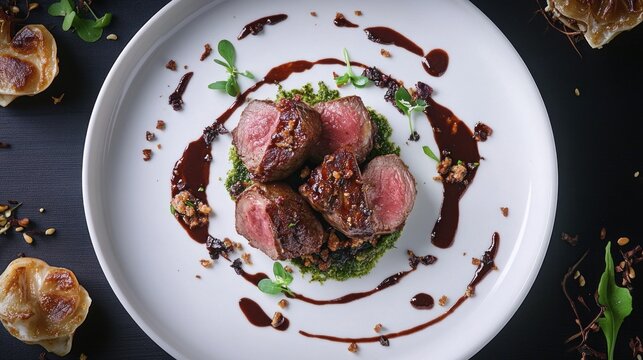 Naklejki Gourmet lamb dish on a plate