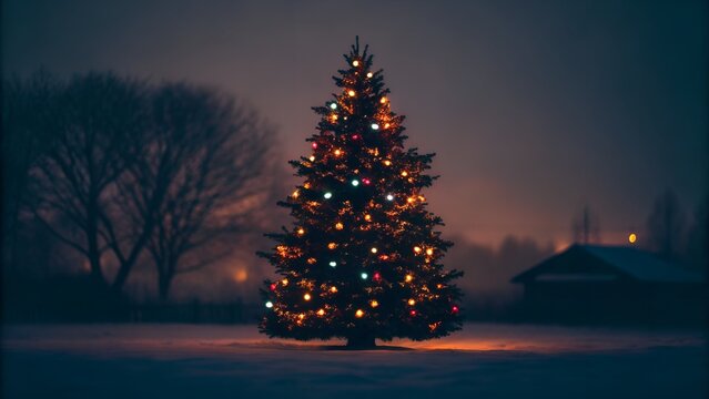 Moody Bokeh Christmas Tree Lights at Night