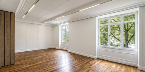 Obraz premium A Minimalist Empty White and Wood Room Corner for Design Inspiration