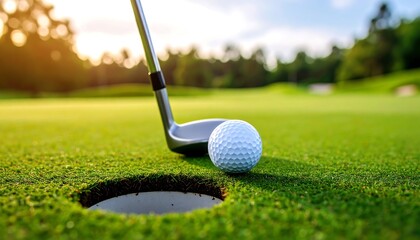 Golf club over ball near hole